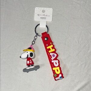 Snoopy Keychain with Red Happy Wristlet